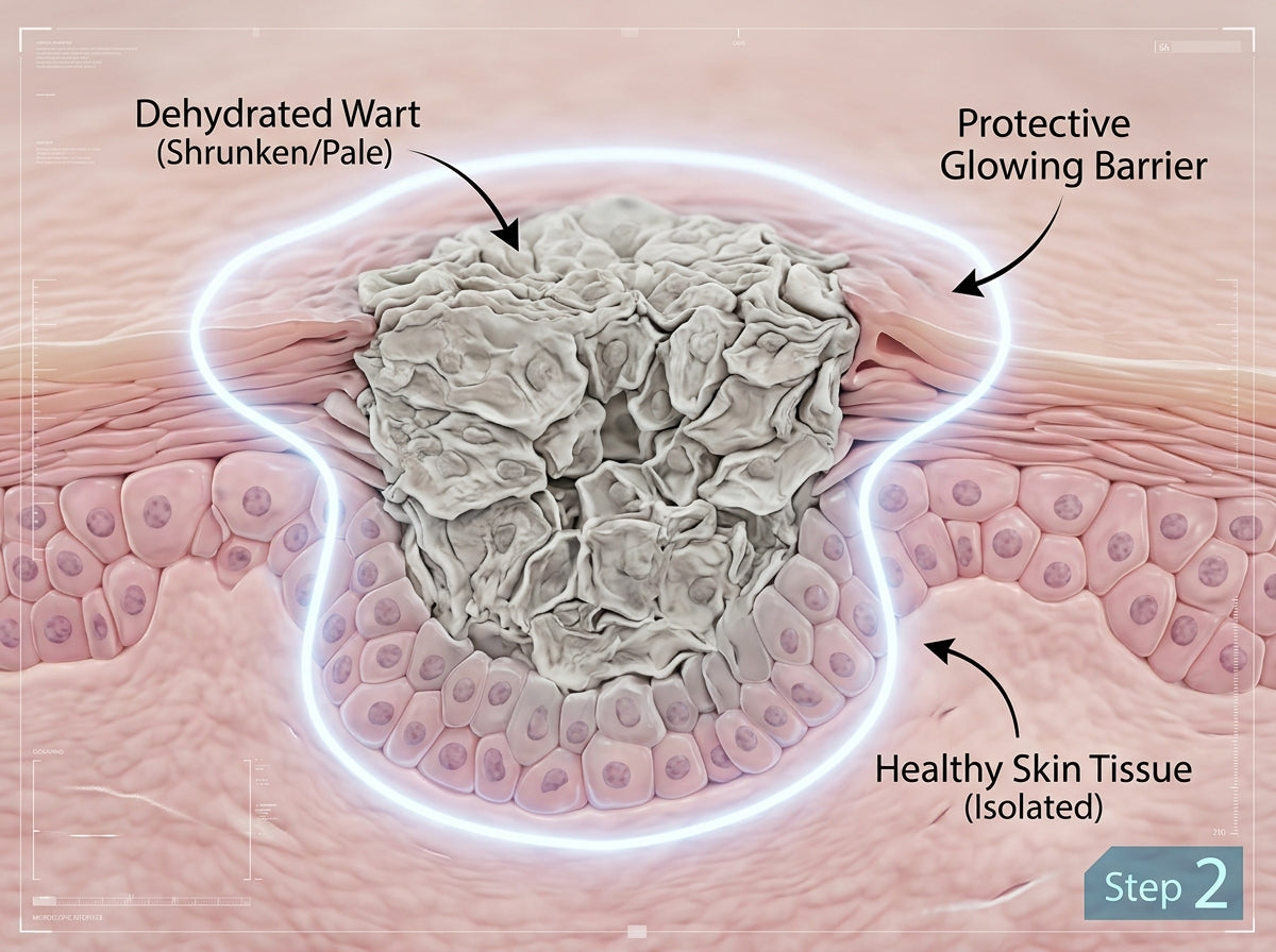 Illustration showing the surface of a treated skin area gradually drying