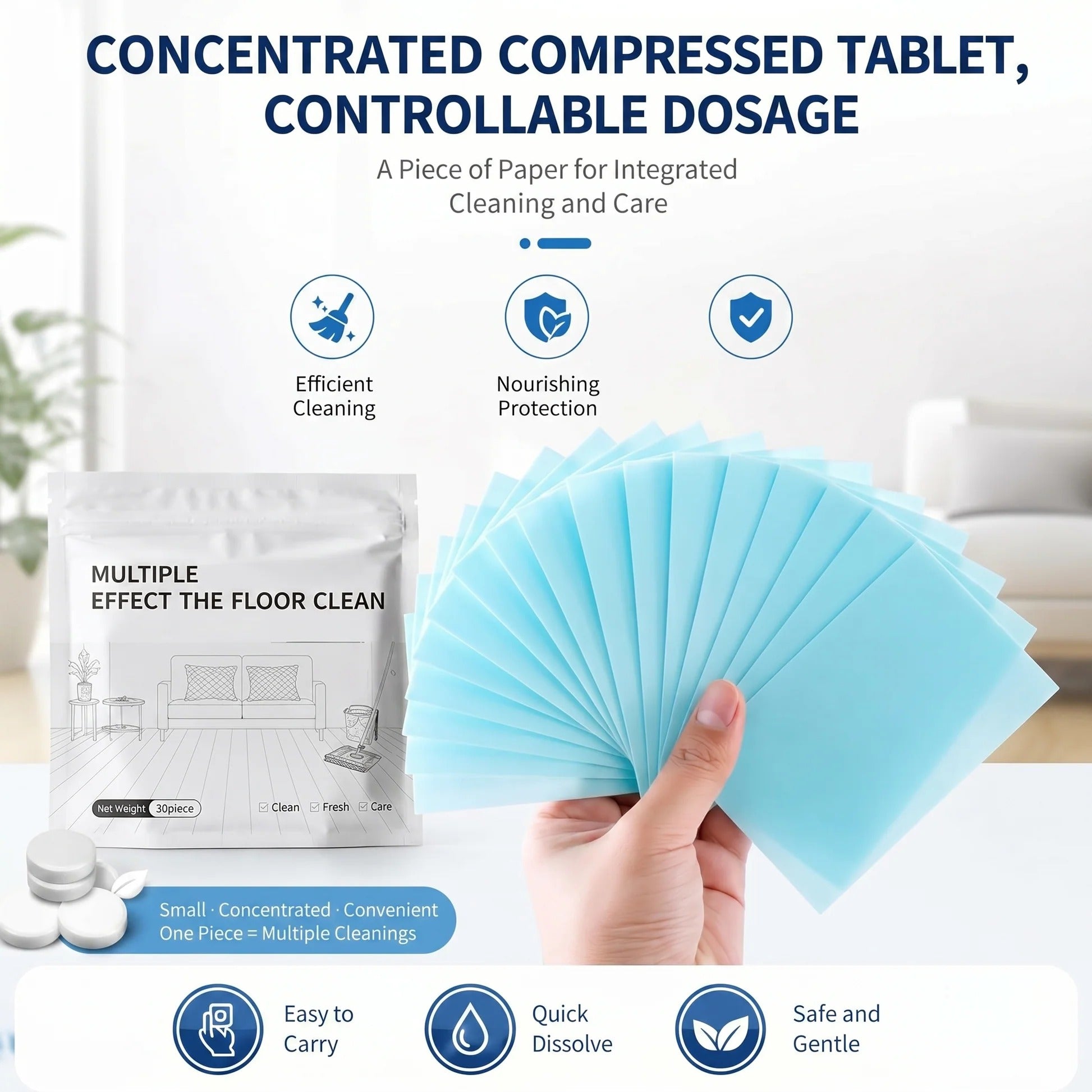Concentrated compressed tablet, controllable dosage